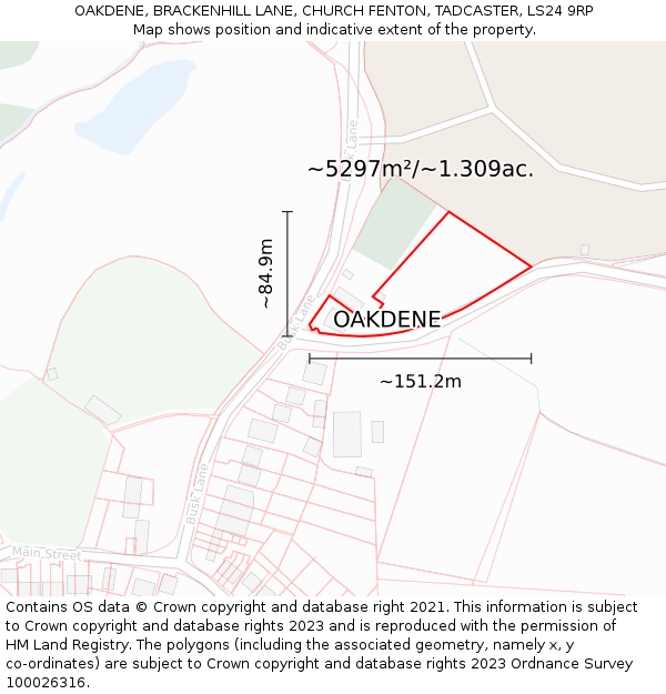 OAKDENE, BRACKENHILL LANE, CHURCH FENTON, TADCASTER, LS24 9RP: Plot and title map