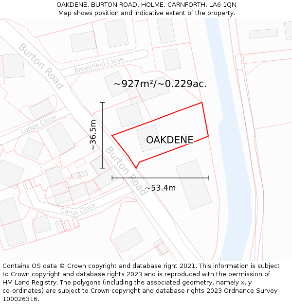OAKDENE, BURTON ROAD, HOLME, CARNFORTH, LA6 1QN: Plot and title map
