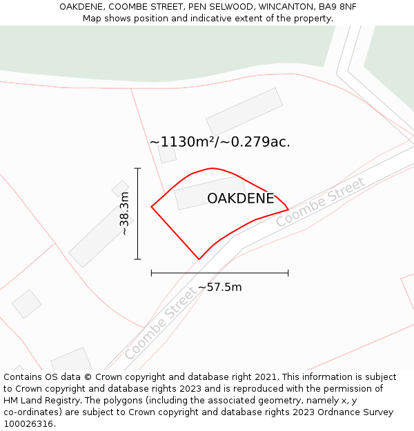 OAKDENE, COOMBE STREET, PEN SELWOOD, WINCANTON, BA9 8NF: Plot and title map