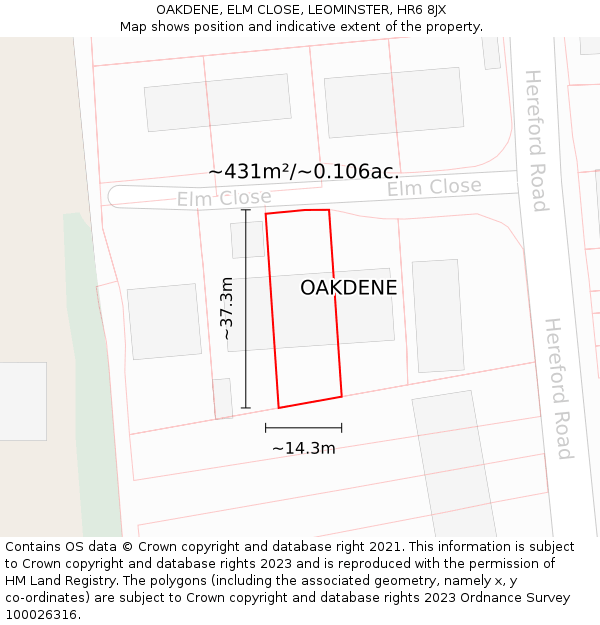 OAKDENE, ELM CLOSE, LEOMINSTER, HR6 8JX: Plot and title map