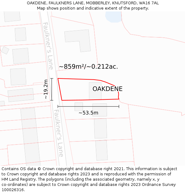 OAKDENE, FAULKNERS LANE, MOBBERLEY, KNUTSFORD, WA16 7AL: Plot and title map