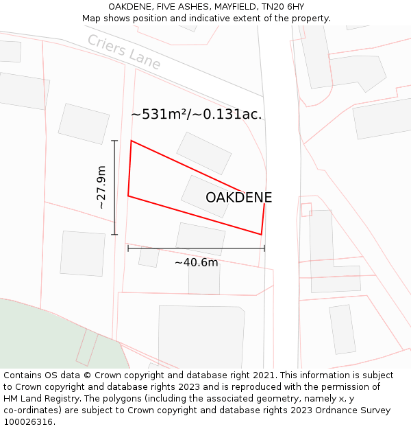 OAKDENE, FIVE ASHES, MAYFIELD, TN20 6HY: Plot and title map