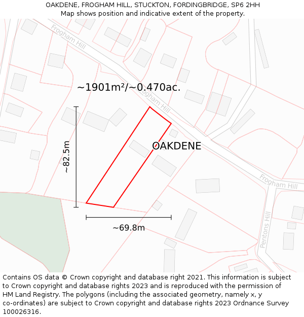 OAKDENE, FROGHAM HILL, STUCKTON, FORDINGBRIDGE, SP6 2HH: Plot and title map