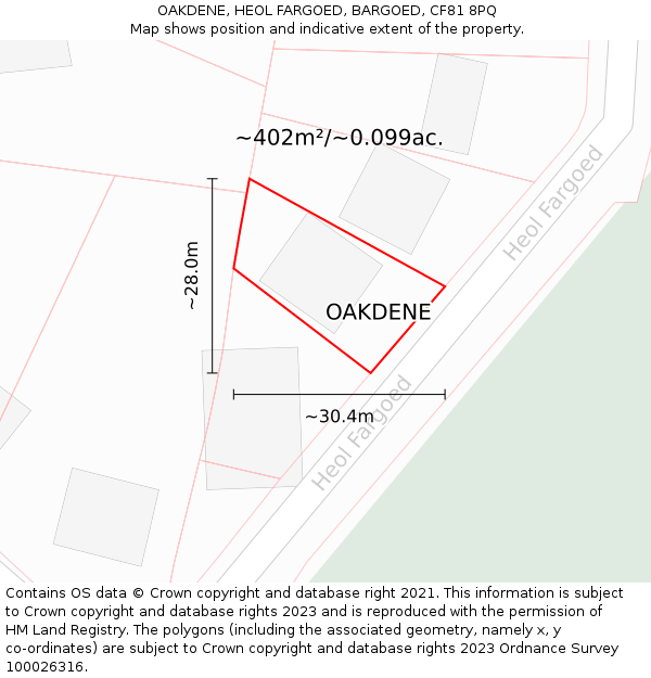 OAKDENE, HEOL FARGOED, BARGOED, CF81 8PQ: Plot and title map