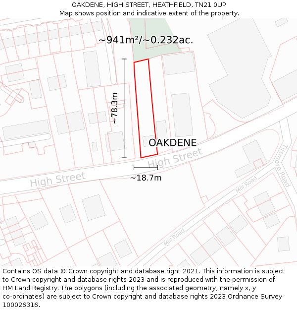 OAKDENE, HIGH STREET, HEATHFIELD, TN21 0UP: Plot and title map