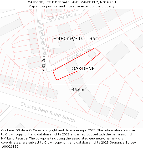 OAKDENE, LITTLE DEBDALE LANE, MANSFIELD, NG19 7EU: Plot and title map