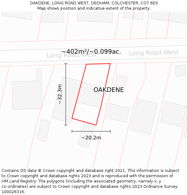OAKDENE, LONG ROAD WEST, DEDHAM, COLCHESTER, CO7 6ES: Plot and title map