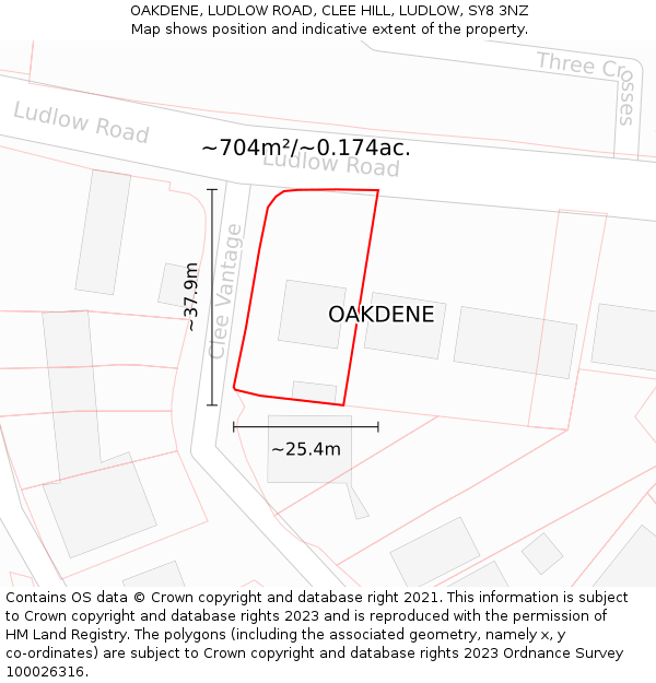 OAKDENE, LUDLOW ROAD, CLEE HILL, LUDLOW, SY8 3NZ: Plot and title map