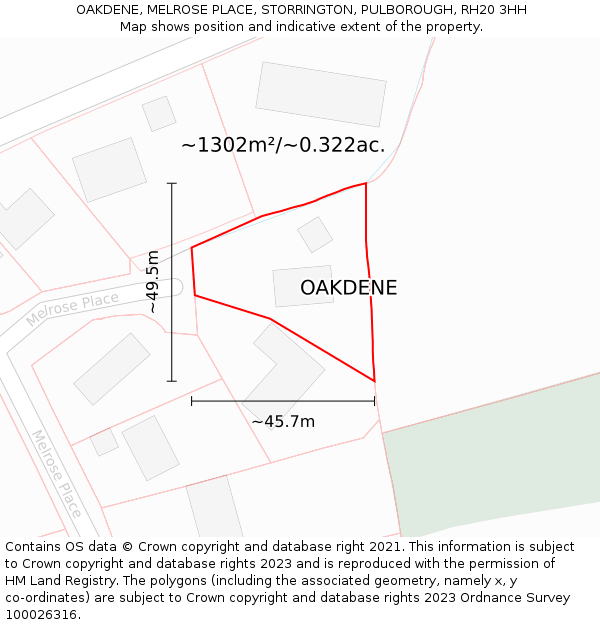 OAKDENE, MELROSE PLACE, STORRINGTON, PULBOROUGH, RH20 3HH: Plot and title map