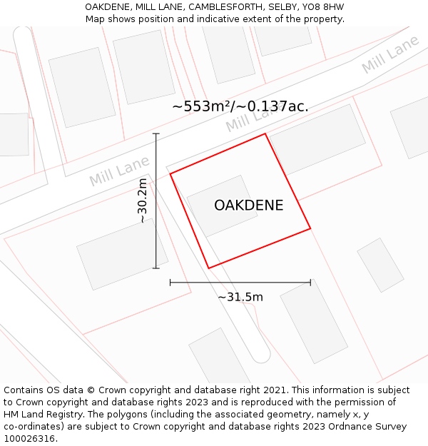 OAKDENE, MILL LANE, CAMBLESFORTH, SELBY, YO8 8HW: Plot and title map