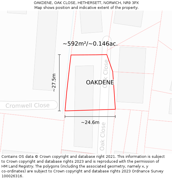 OAKDENE, OAK CLOSE, HETHERSETT, NORWICH, NR9 3PX: Plot and title map
