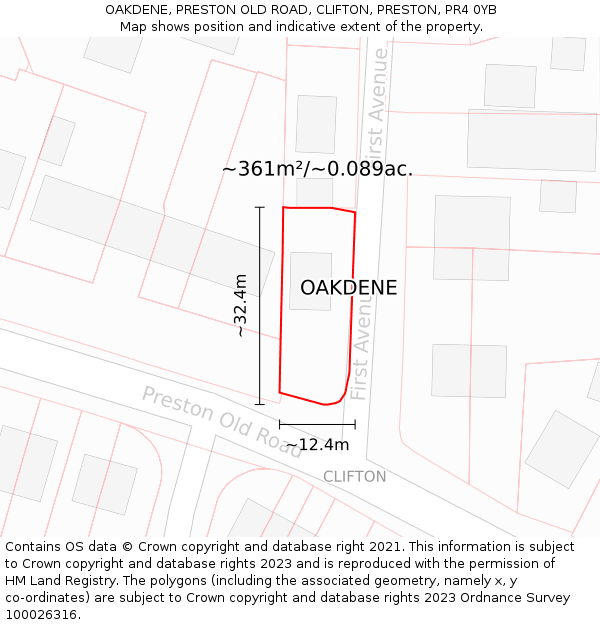 OAKDENE, PRESTON OLD ROAD, CLIFTON, PRESTON, PR4 0YB: Plot and title map