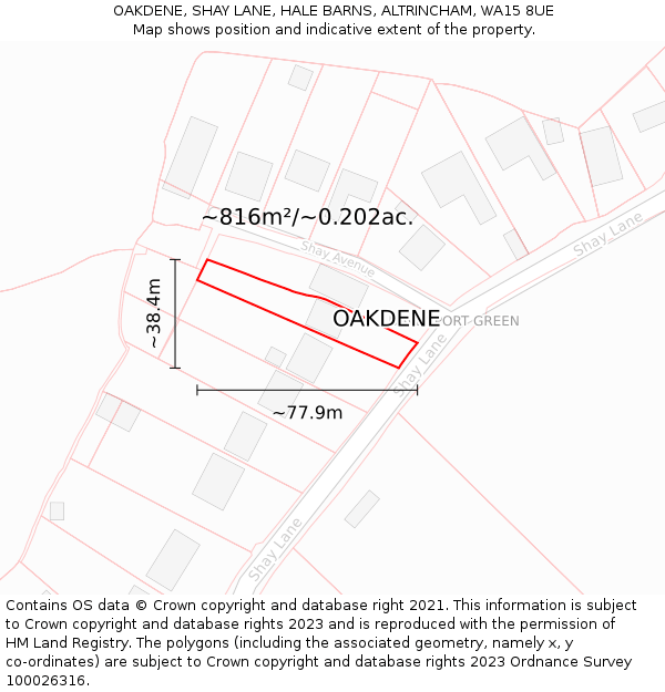 OAKDENE, SHAY LANE, HALE BARNS, ALTRINCHAM, WA15 8UE: Plot and title map