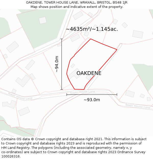 OAKDENE, TOWER HOUSE LANE, WRAXALL, BRISTOL, BS48 1JR: Plot and title map