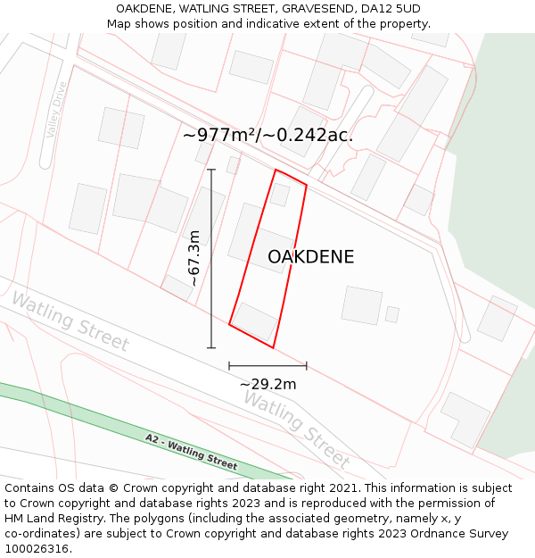 OAKDENE, WATLING STREET, GRAVESEND, DA12 5UD: Plot and title map