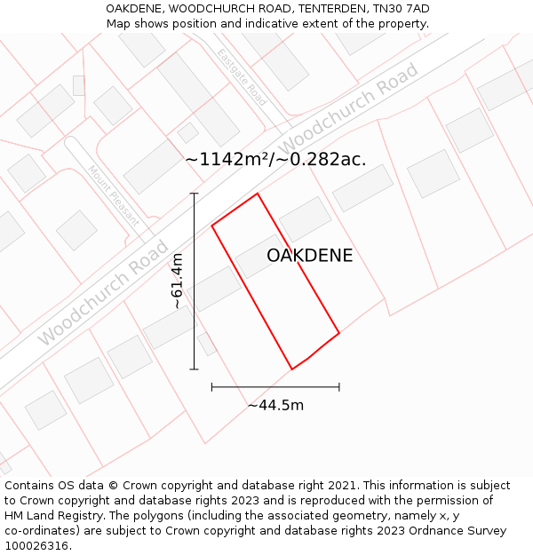 OAKDENE, WOODCHURCH ROAD, TENTERDEN, TN30 7AD: Plot and title map