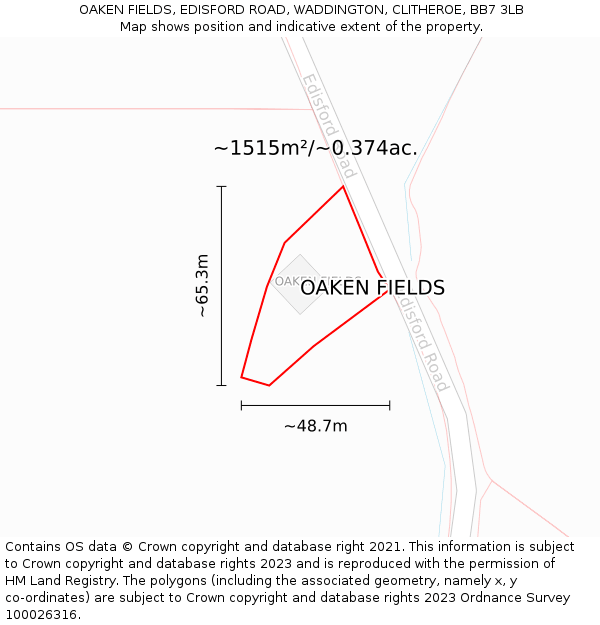 OAKEN FIELDS, EDISFORD ROAD, WADDINGTON, CLITHEROE, BB7 3LB: Plot and title map