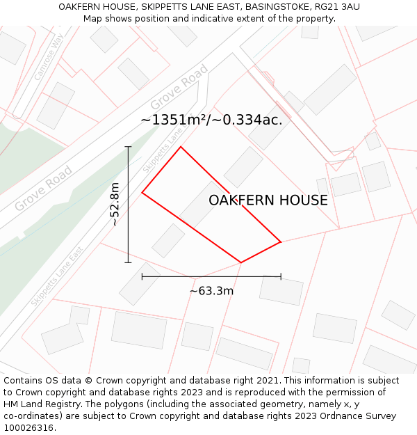 OAKFERN HOUSE, SKIPPETTS LANE EAST, BASINGSTOKE, RG21 3AU: Plot and title map