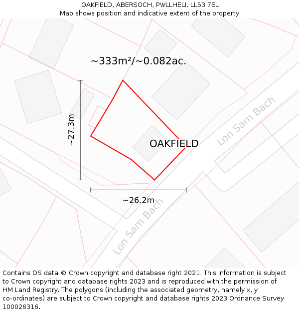 OAKFIELD, ABERSOCH, PWLLHELI, LL53 7EL: Plot and title map