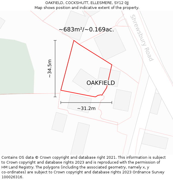 OAKFIELD, COCKSHUTT, ELLESMERE, SY12 0JJ: Plot and title map