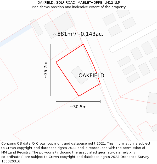 OAKFIELD, GOLF ROAD, MABLETHORPE, LN12 1LP: Plot and title map