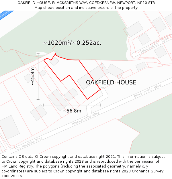 OAKFIELD HOUSE, BLACKSMITHS WAY, COEDKERNEW, NEWPORT, NP10 8TR: Plot and title map