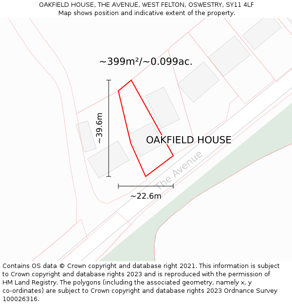 OAKFIELD HOUSE, THE AVENUE, WEST FELTON, OSWESTRY, SY11 4LF: Plot and title map