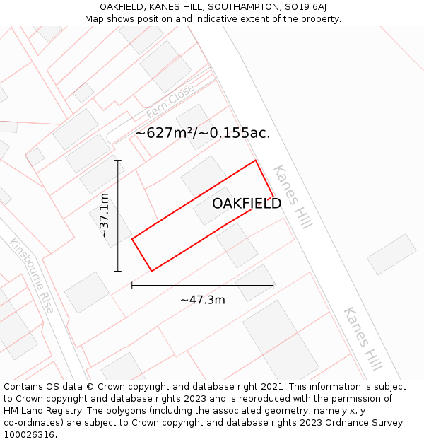 OAKFIELD, KANES HILL, SOUTHAMPTON, SO19 6AJ: Plot and title map