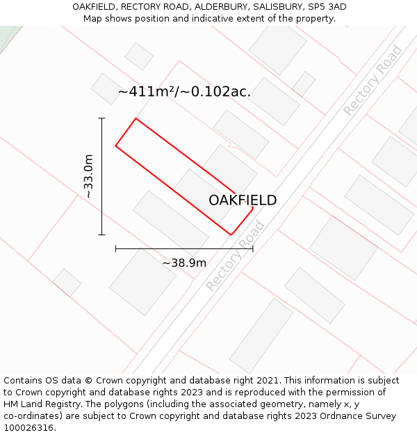 OAKFIELD, RECTORY ROAD, ALDERBURY, SALISBURY, SP5 3AD: Plot and title map