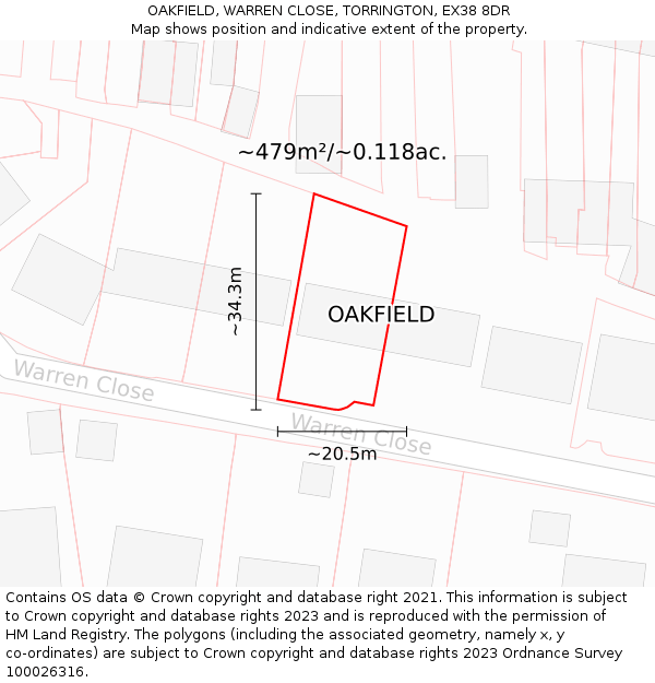 OAKFIELD, WARREN CLOSE, TORRINGTON, EX38 8DR: Plot and title map