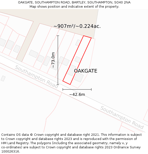 OAKGATE, SOUTHAMPTON ROAD, BARTLEY, SOUTHAMPTON, SO40 2NA: Plot and title map
