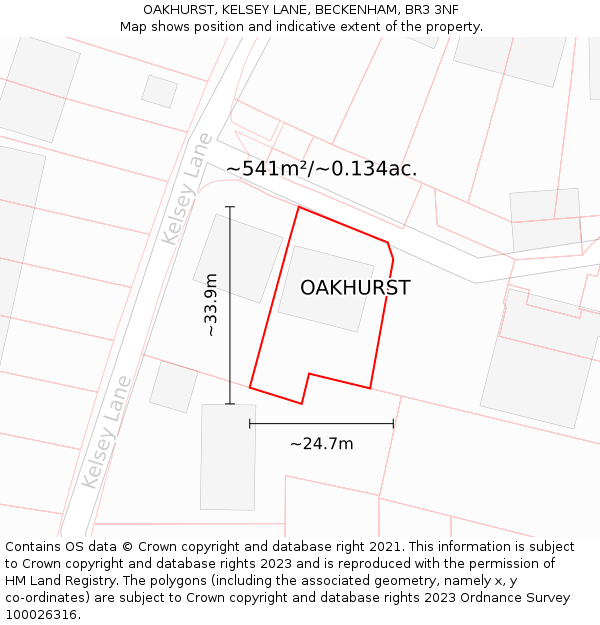 OAKHURST, KELSEY LANE, BECKENHAM, BR3 3NF: Plot and title map