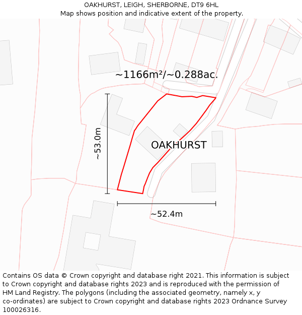 OAKHURST, LEIGH, SHERBORNE, DT9 6HL: Plot and title map
