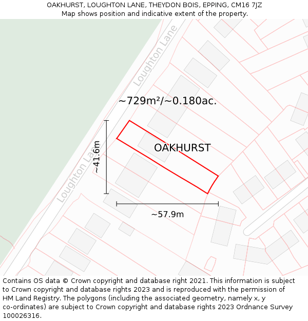 OAKHURST, LOUGHTON LANE, THEYDON BOIS, EPPING, CM16 7JZ: Plot and title map