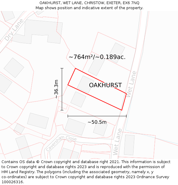 OAKHURST, WET LANE, CHRISTOW, EXETER, EX6 7NQ: Plot and title map