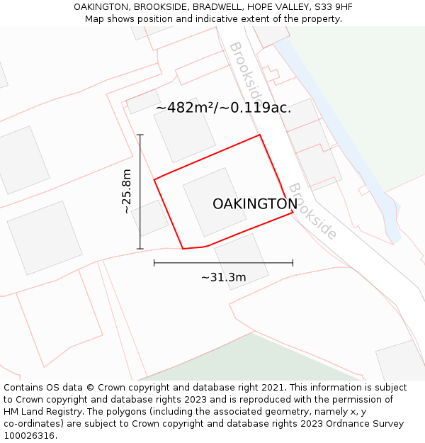 OAKINGTON, BROOKSIDE, BRADWELL, HOPE VALLEY, S33 9HF: Plot and title map