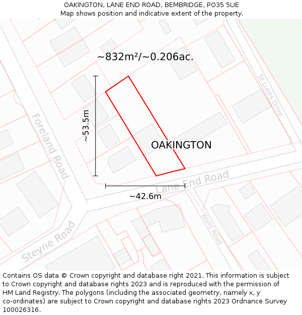 OAKINGTON, LANE END ROAD, BEMBRIDGE, PO35 5UE: Plot and title map