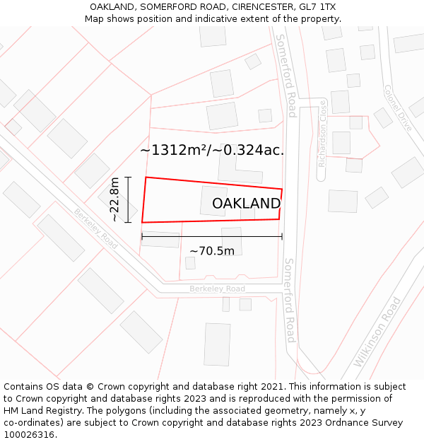 OAKLAND, SOMERFORD ROAD, CIRENCESTER, GL7 1TX: Plot and title map