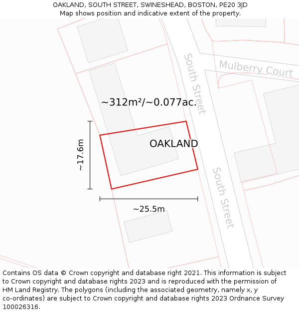 OAKLAND, SOUTH STREET, SWINESHEAD, BOSTON, PE20 3JD: Plot and title map