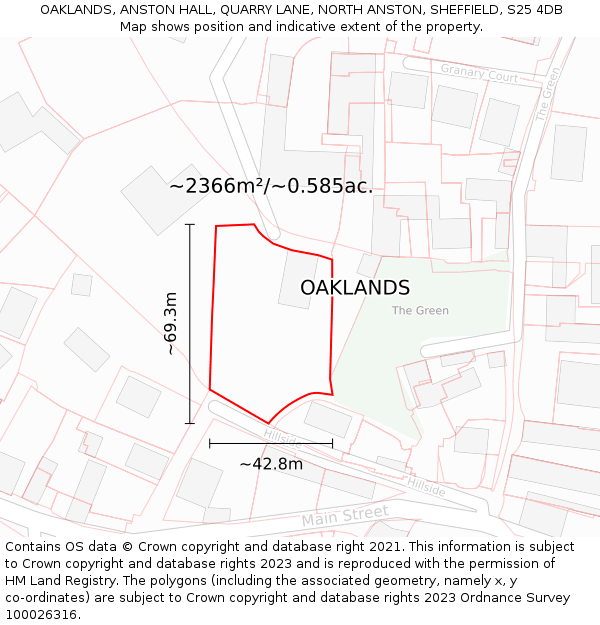 OAKLANDS, ANSTON HALL, QUARRY LANE, NORTH ANSTON, SHEFFIELD, S25 4DB: Plot and title map