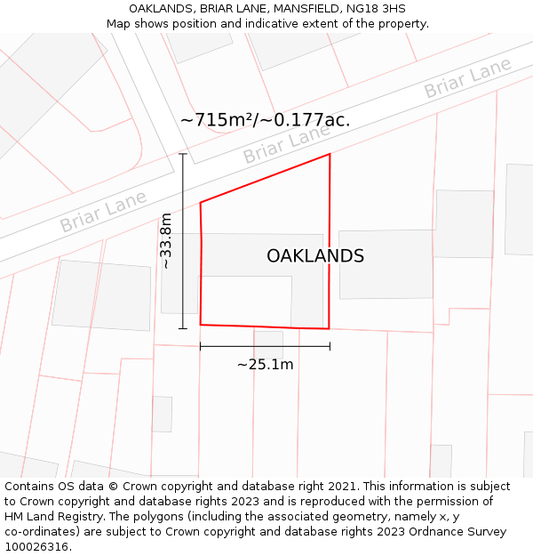 OAKLANDS, BRIAR LANE, MANSFIELD, NG18 3HS: Plot and title map