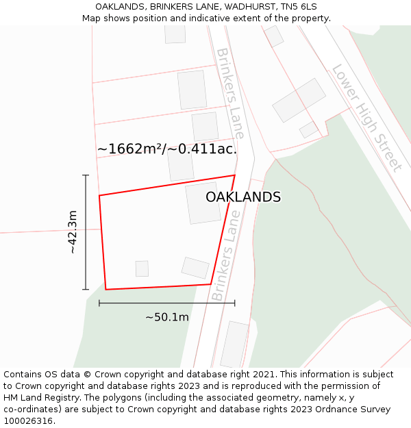 OAKLANDS, BRINKERS LANE, WADHURST, TN5 6LS: Plot and title map