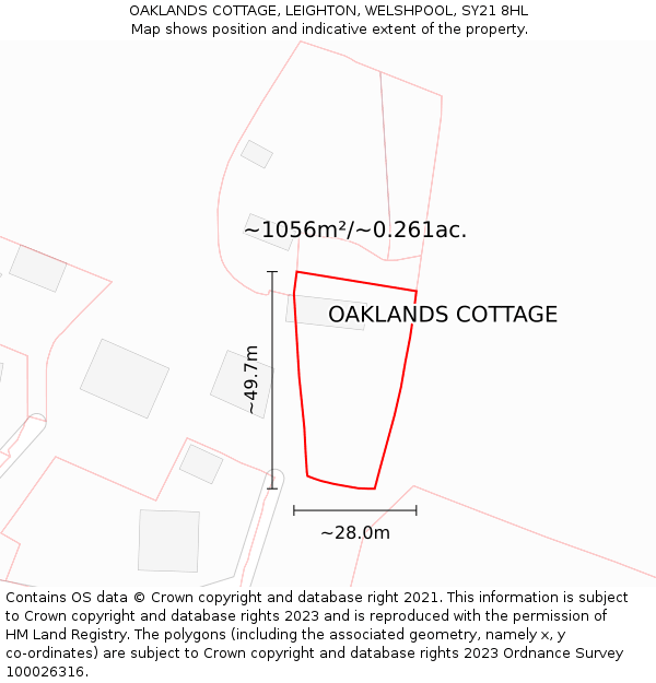 OAKLANDS COTTAGE, LEIGHTON, WELSHPOOL, SY21 8HL: Plot and title map