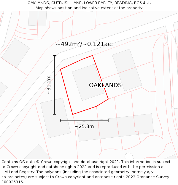 OAKLANDS, CUTBUSH LANE, LOWER EARLEY, READING, RG6 4UU: Plot and title map