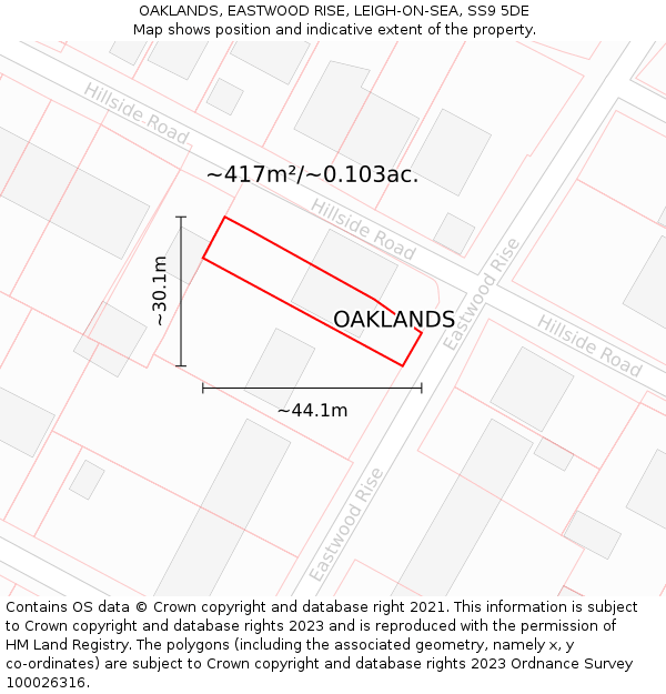 OAKLANDS, EASTWOOD RISE, LEIGH-ON-SEA, SS9 5DE: Plot and title map
