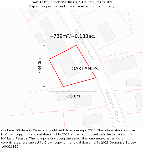 OAKLANDS, REDSTONE ROAD, NARBERTH, SA67 7ES: Plot and title map
