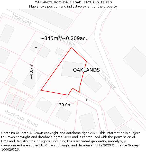 OAKLANDS, ROCHDALE ROAD, BACUP, OL13 9SD: Plot and title map
