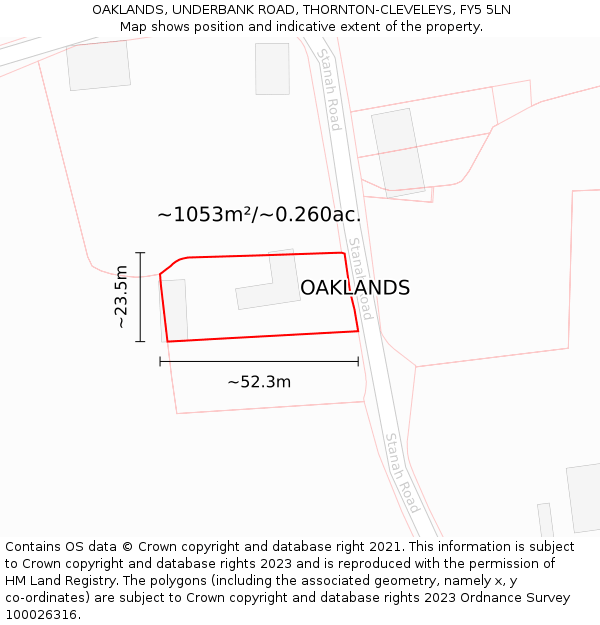 OAKLANDS, UNDERBANK ROAD, THORNTON-CLEVELEYS, FY5 5LN: Plot and title map