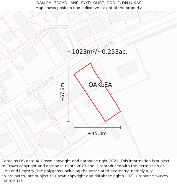 OAKLEA, BROAD LANE, SYKEHOUSE, GOOLE, DN14 9AS: Plot and title map