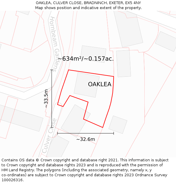 OAKLEA, CULVER CLOSE, BRADNINCH, EXETER, EX5 4NY: Plot and title map